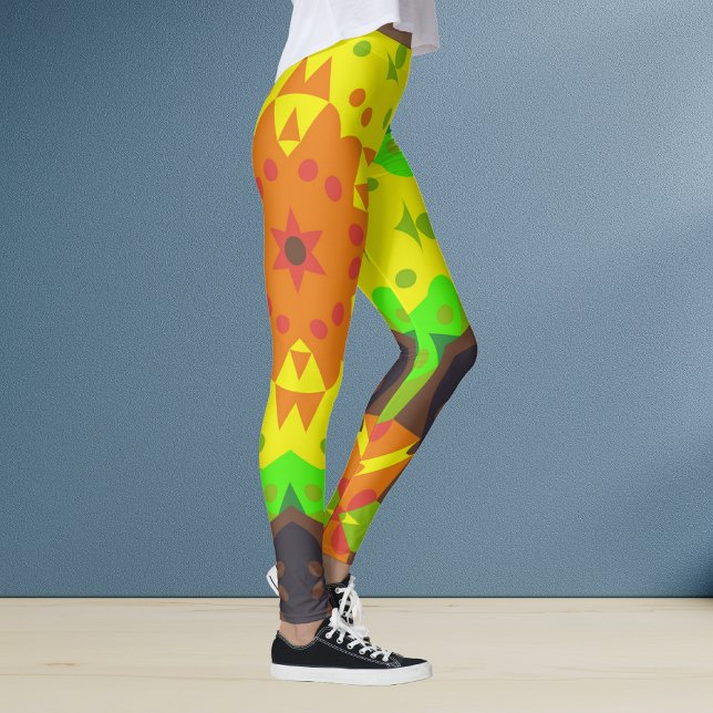 Leggings Fleur de Mandala rétro orange jaune et vert (Créateur téléchargé)