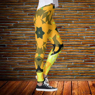 Leggings Fleur de Mandala rétro orange jaune et vert