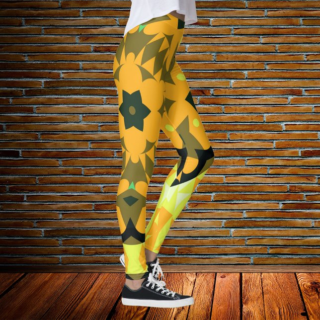 Leggings Fleur de Mandala rétro orange jaune et vert (Créateur téléchargé)