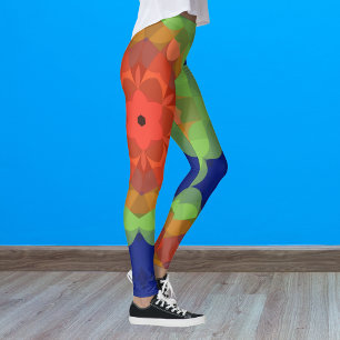 Leggings Fleur de Mandala rétro orange vert et bleu