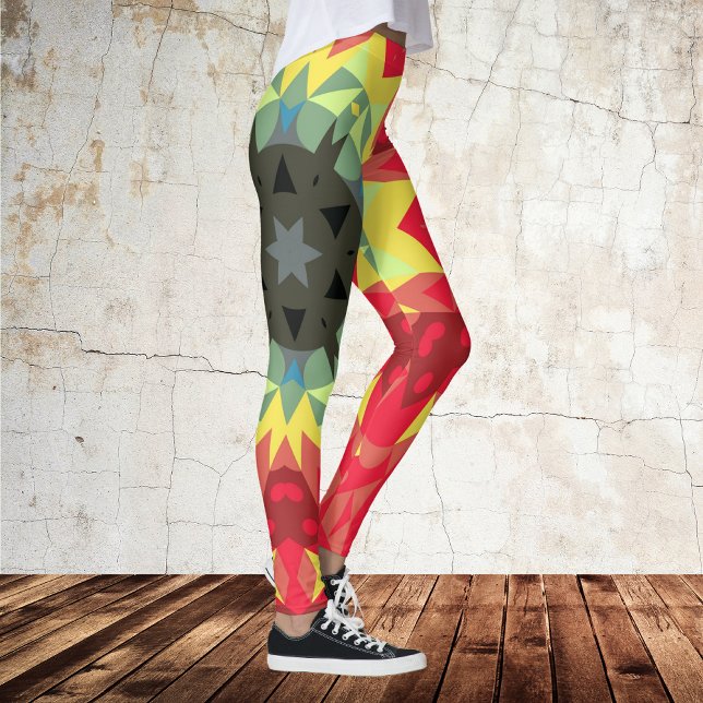 Leggings Fleur de Mandala rétro rouge et jaune (Créateur téléchargé)
