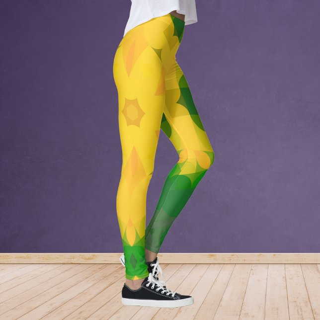 Leggings Fleur de Mandala Retro vert et jaune (Créateur téléchargé)