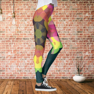 Leggings Fleur de Mandala rose jaune et vert