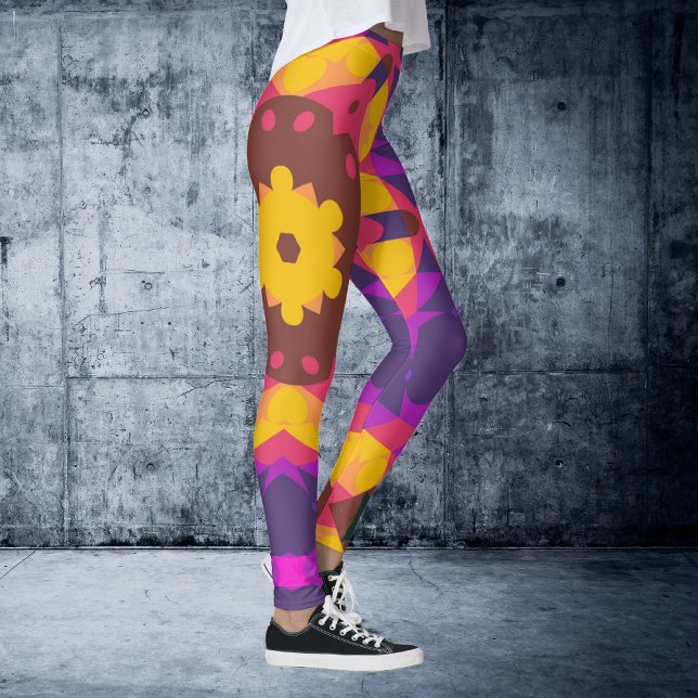 Leggings Fleur de Mandala rose violet et jaune (Créateur téléchargé)