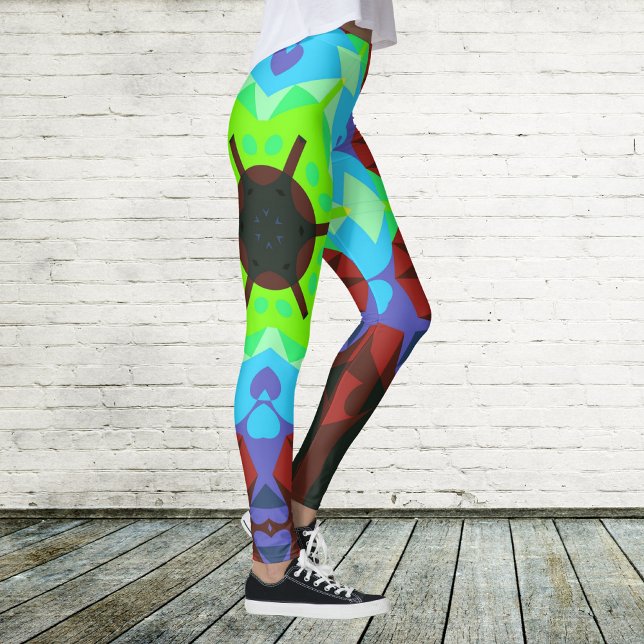 Leggings Fleur de Mandala rouge bleu et vert (Créateur téléchargé)