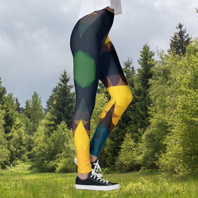 Leggings Fleur de Mandala vert jaune et bleu (Créateur téléchargé)