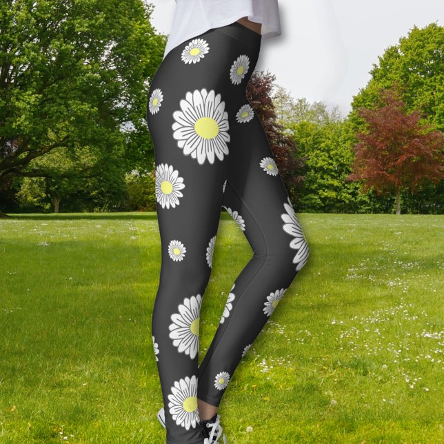 Leggings Fleur de marguerite botanique Noir (Daisy Flower Black Legging)
