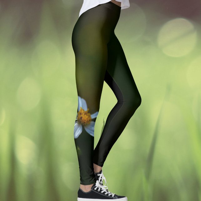 Leggings Fleur de Marguerite Vert Foncé (Créateur téléchargé)