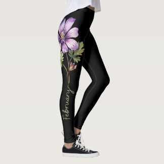 Leggings Fleur de naissance de février, Violet violet sur n
