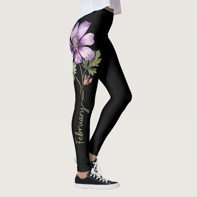 Leggings Fleur de naissance de février, Violet violet sur n (Droite)