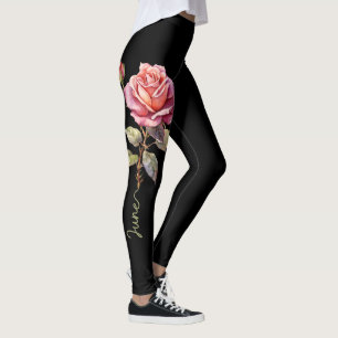 Leggings Fleur de naissance de juin, rose rose et blush sur