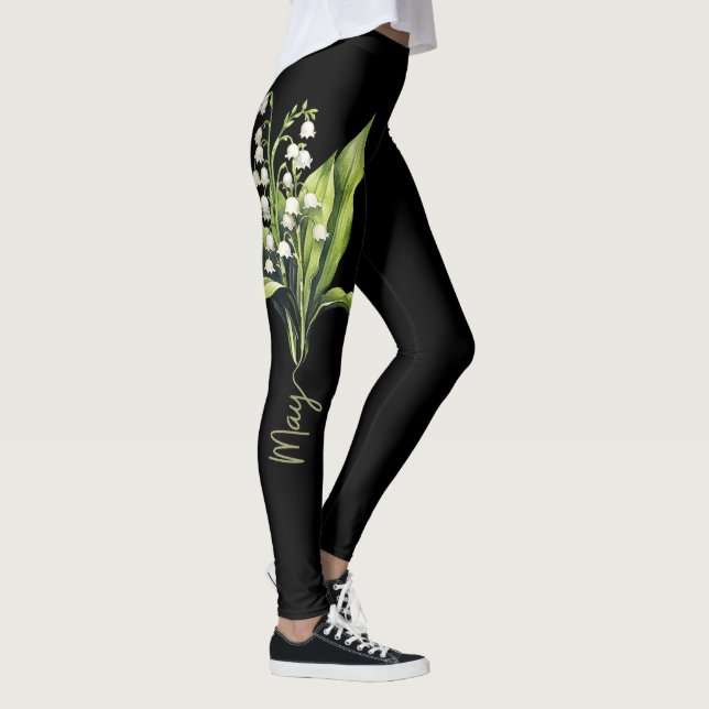 Leggings Fleur de naissance de mai noir, Lys élégant de la  (Droite)