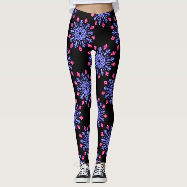 Leggings Fleur de néon bleu et rouge (Devant)