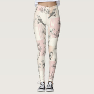 Leggings Fleur de oiseau vintage Toile rayée (2)