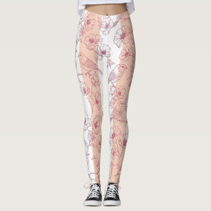 Leggings Fleur de oiseau vintage Toile rayée (8)