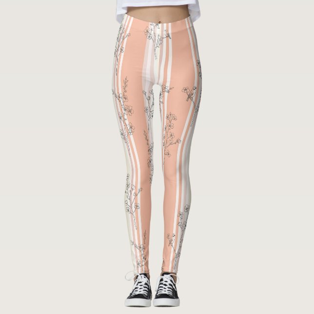 Leggings Fleur de oiseau vintage Toile rayée (9) (Devant)
