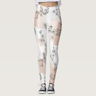 Leggings Fleur de Oiseau Vintage Toile Rayure (10)