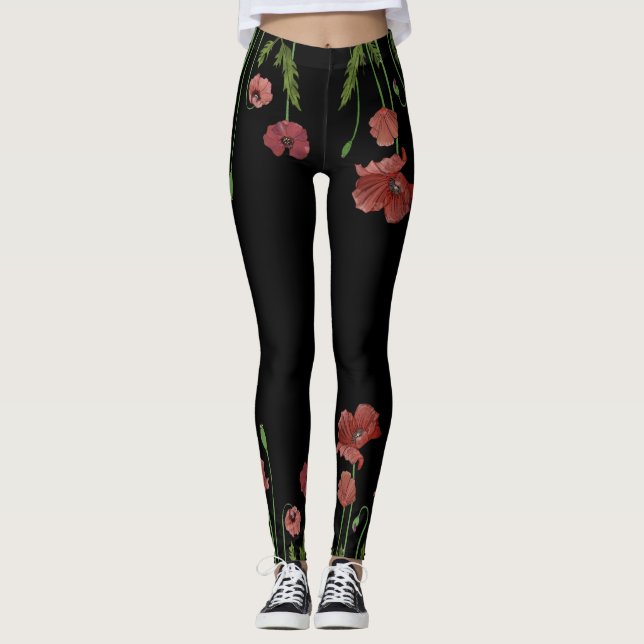 Leggings Fleur de pavot rouge stylisée (Devant)