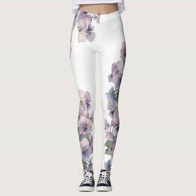 Leggings Fleur de pensée peinte à l'aquarelle (Devant)