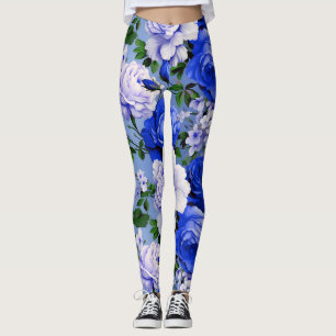 Leggings Fleur de Rose bleu grand rétro