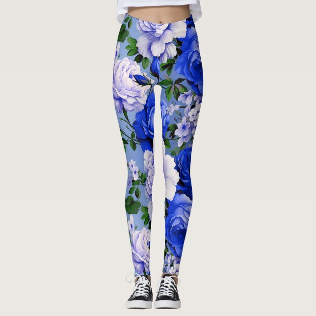 Leggings Fleur de Rose bleu grand rétro (Devant)