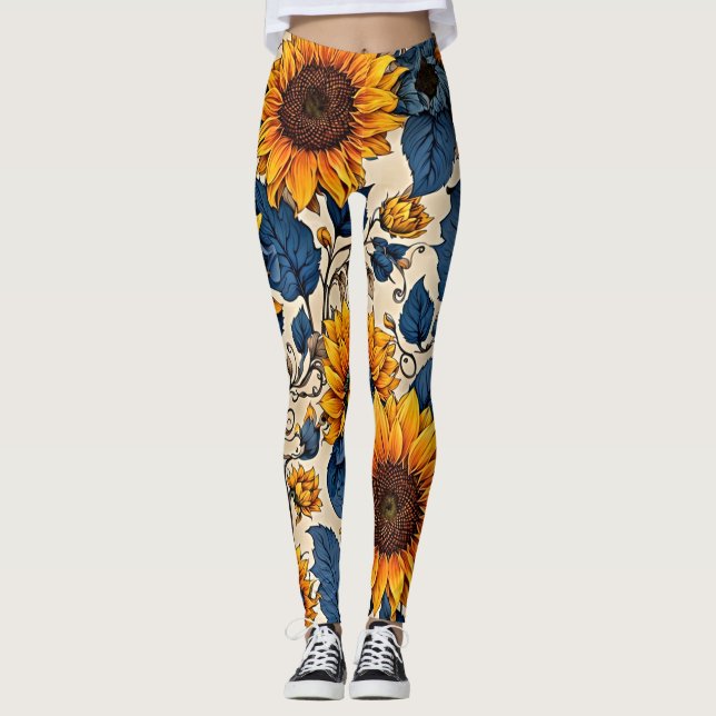 Leggings Fleur de soleil rayonnante : Embrassez la vitalité (Devant)
