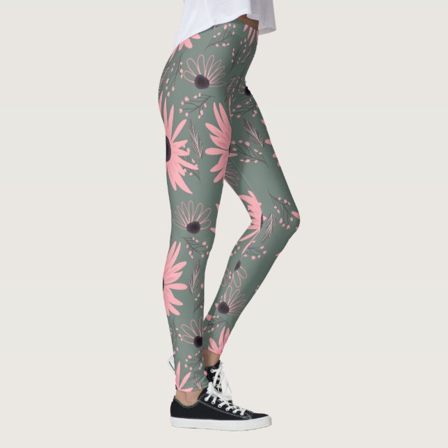 Leggings Fleur de Tournesol Botanique Dessinée à la Main Ro (Droite)