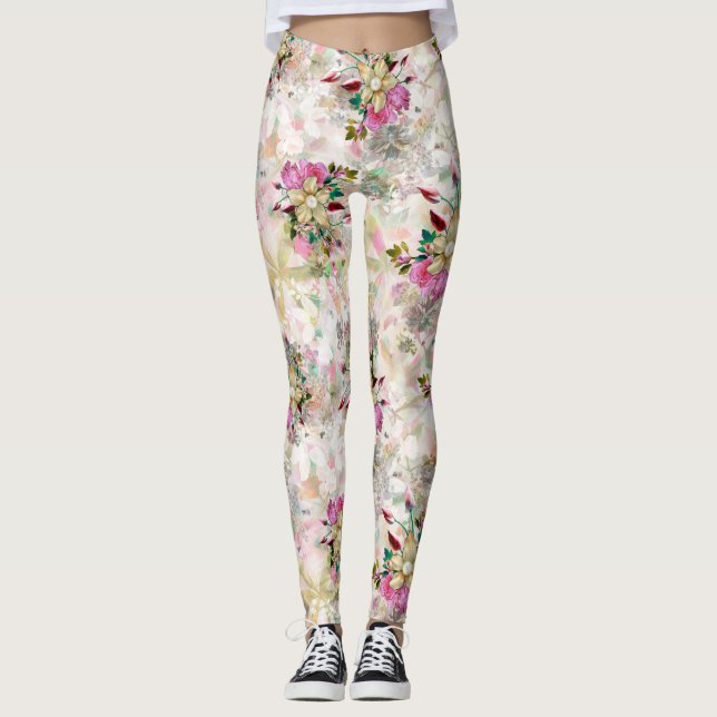 Leggings Fleur décorative sans soudure avec perle jaune (Devant)