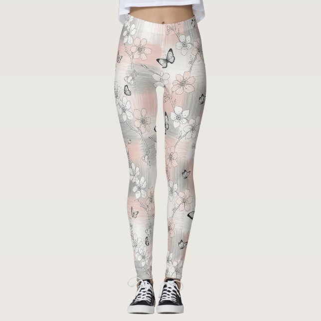 Leggings Fleur d'Élégant Papillon (3) (Devant)