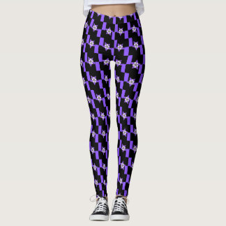 Leggings Fleur d'étoile violette sur carreau noir et violet