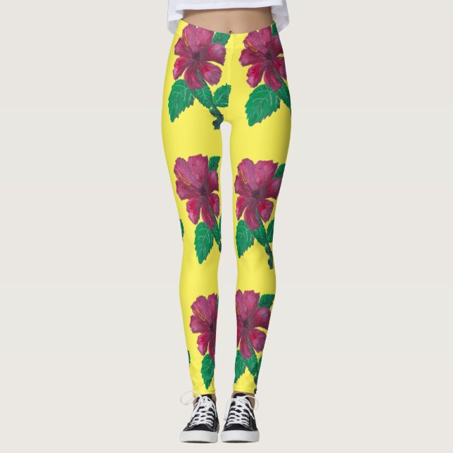 Leggings fleur d'hibiscus rouge (Devant)