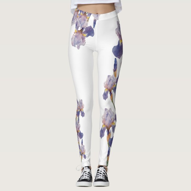 Leggings Fleur d'iris peinte à l'aquarelle (Devant)