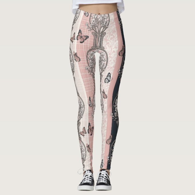 Leggings Fleur Élégante de Papillon (5) (Devant)