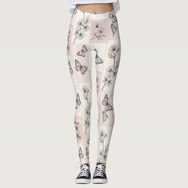 Leggings Fleur Élégante de Papillon (8) (Devant)