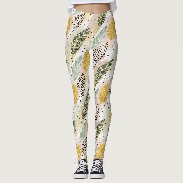 Leggings Fleur élégante et brosse Abstraite sans couture (Devant)