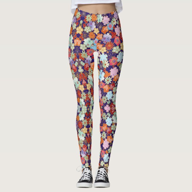 Leggings Fleur, feuilles et design (Devant)