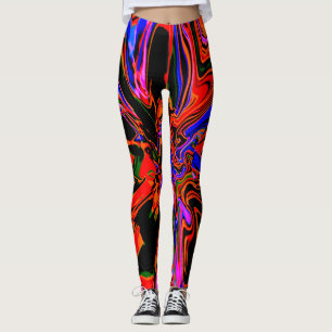 Leggings Fleur foncé orange bleu noir psychédélique desi