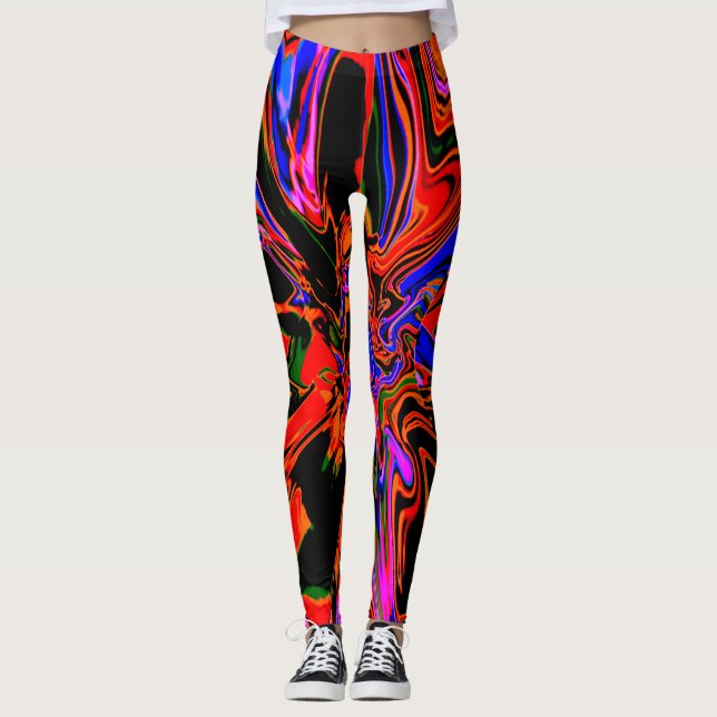 Leggings Fleur foncé orange bleu noir psychédélique design (Devant)