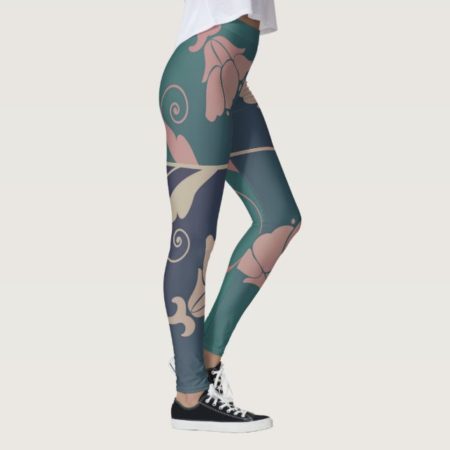 Leggings Fleur fuschia Art nouveau bleu vert rose (Droite)