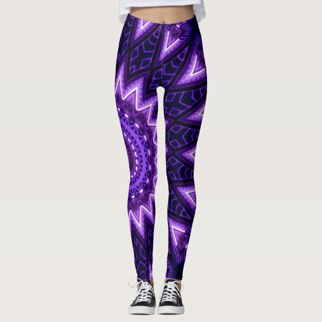 Leggings Fleur géométrique Blacklight de lueur au néon (Devant)