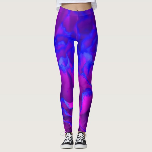 Leggings Fleur gras Fuschia rose et bleu oeillet (Devant)