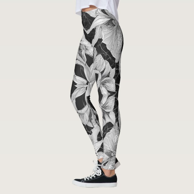 Leggings Fleur Illustration design noir et blanc (Gauche)