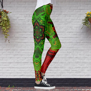 Leggings Fleur Mandala de tissage rouge et vert