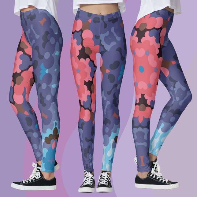 Leggings Fleur Mandala rétro bleu et rose (Créateur téléchargé)