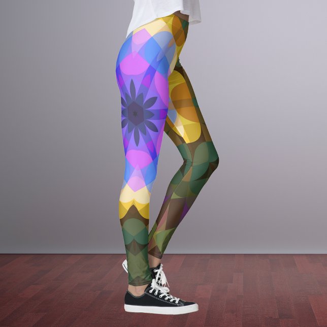 Leggings Fleur Mandala rétro bleu rose et jaune (Créateur téléchargé)