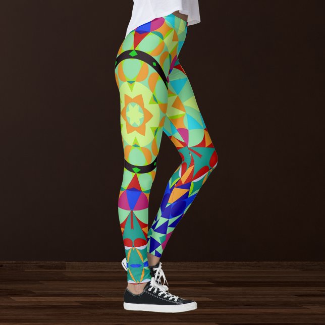 Leggings Fleur Mandala rétro orange rouge et bleu (Créateur téléchargé)