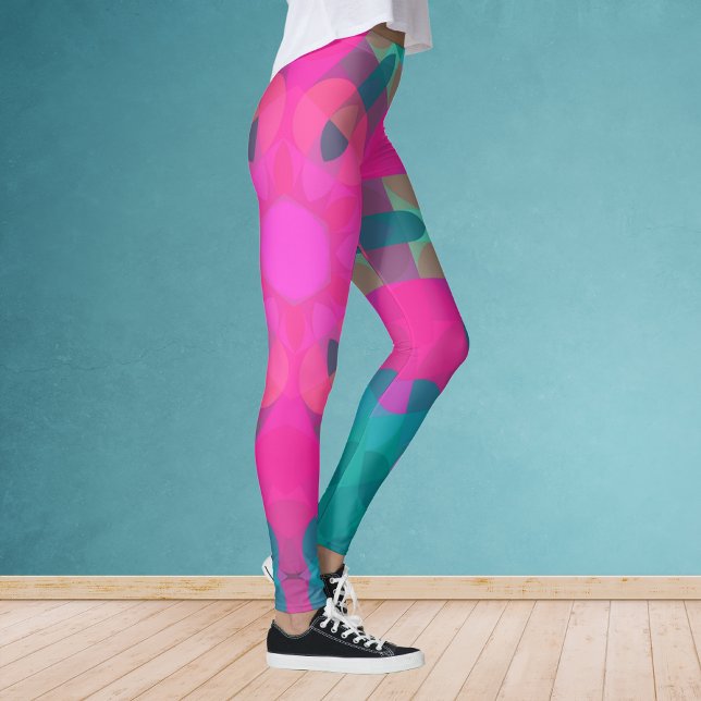 Leggings Fleur Mandala Retro rose et bleu (Créateur téléchargé)