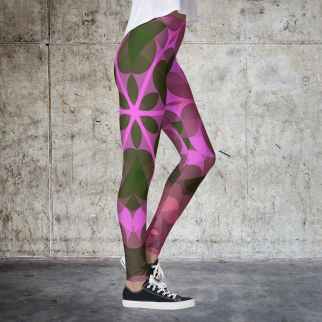 Leggings Fleur Mandala Retro rose et vert (Créateur téléchargé)
