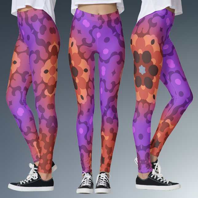 Leggings Fleur Mandala rétro violet et rouge (Créateur téléchargé)
