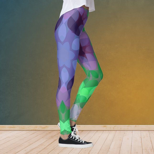 Leggings Fleur Mandala rétro violet et vert (Créateur téléchargé)